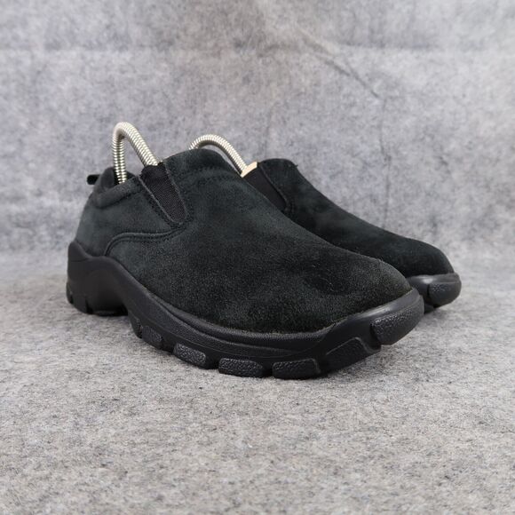 Lands End Shoes Womens 5 Slip On Moc Clog Black Leather Comfort Casual Active - Picture 1 of 12